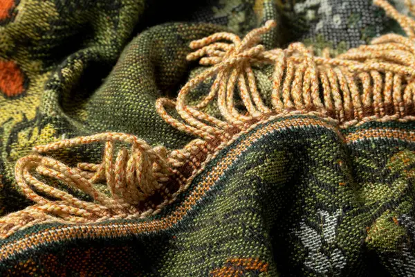 Vista Cerca Pieza Antigua Alfombra Hecha Mano Detalle Textil — Foto de Stock