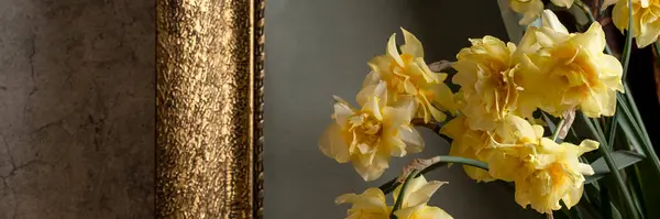 Close View Bloomed Daffodils Vintage Still Life Arte Design Interiores Imagem De Stock