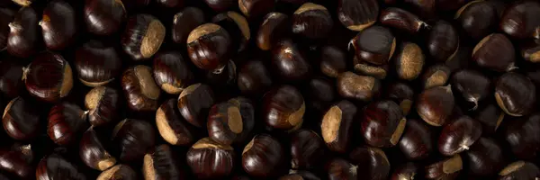 Kestanelere yakından bak, tarımsal hasat konsepti. Sağlıklı, mevsimlik yiyecekler.