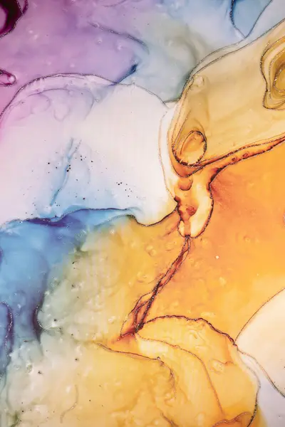 Turuncu, mavi ve pembe renkli parlak efektli renkli mermer yüzey. Modern soyut taş arkaplan.