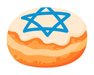 Sufganiyah - Jewish Traditional Hanukkah Holiday Fried Pastry. Glazed Jelly Doughnut with Blue Magen David clipart