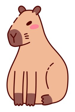 Oturan Şirin Capybara Çizimi Düz Tarzlı. Tapılası Hayvan Tasarımı Çocuk Kitapları, Çıkartmaları, Ticari Mallar ve Doğa Temalı Projeler İçin Mükemmel