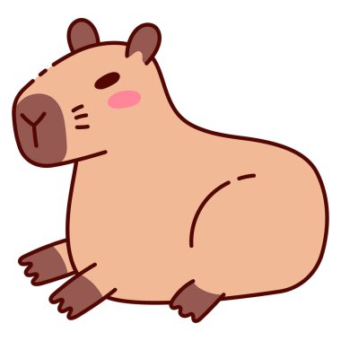 Sevimli Capybara Yalan Söylüyor ve Dinleniyor Çizimi Düz Tarzında. Tapılası Hayvan Tasarımı Çocuk Kitapları, Çıkartmaları, Ticari Mallar ve Doğa Temalı Projeler İçin Mükemmel