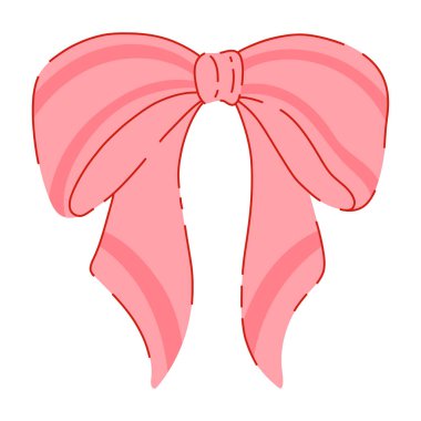 Zarif Pembe Çizgili Fiyonk El Çizimi Görüntü Beyaz Arkaplan 'da izole edildi. Hediyeler, Şimdiki Düğümler ya da Saç Tarzı İçin Şirin Kız Düğümü