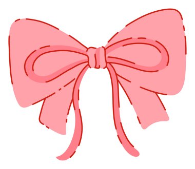 Lush Pembe Çift Kurdele Yay El Çizimi Beyaz Arkaplan 'da izole edildi. Hediyeler, Şimdiki Düğümler ya da Saç Tarzı İçin Şirin Kız Düğümü