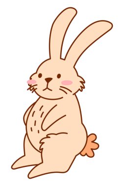 Bıyıklı Şirin Yumuşak Tavşan Hind Legs 'in üstünde duruyor. Sevimli El Çizimi Tavşan İllüstrasyonu. Çocuklar, Paskalya, Çıkartmalar, Baskılar ve Dijital Projeler İçin Oyuncu Çizgi Film Hayvanı