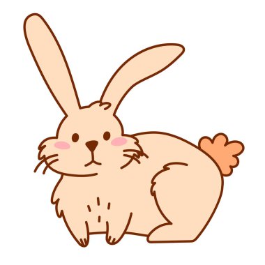 Bıyıklı Şirin Yumuşak Tavşan Yalan Söylüyor. Sevimli El Çizimi Tavşan İllüstrasyonu. Çocuklar, Paskalya, Çıkartmalar, Baskılar ve Dijital Projeler İçin Oyuncu Çizgi Film Hayvanı