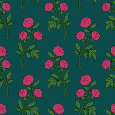 Çiçekli Şakayık desensiz desen Teal Arkaplan 'da. Kumaş, Ambalaj Kağıdı, Tekstil veya Paketleme İçin Muhteşem Yaz Çiçeği Tasarımı