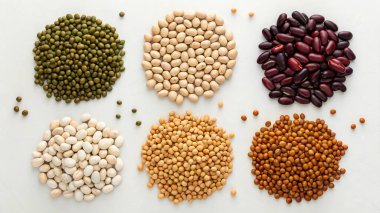 various legumes and beans in bowls