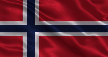 Ulusal kumaş dokusu dalgalanan Norveç bayrağı, 3 boyutlu illüstrasyon