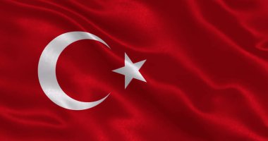 Ulusal kumaş dokusuna el sallayan Türkiye bayrağı, 3 boyutlu illüstrasyon