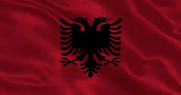 Albania flag with waving national fabric texture, 3d illustration