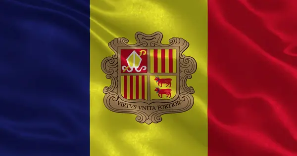 Andorra flag with waving national fabric texture, 3d illustration