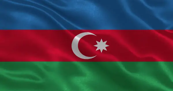 Ulusal kumaş dokusuna sahip Azerbaycan bayrağı, 3 boyutlu illüstrasyon