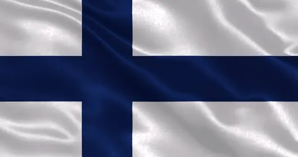 Finlandiya bayrağı, el sallayan ulusal kumaş dokusu, 3d illüstrasyon