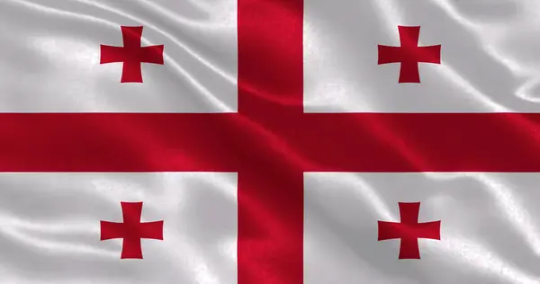 Ulusal kumaş dokusuyla sallanan Gürcistan bayrağı, 3 boyutlu illüstrasyon