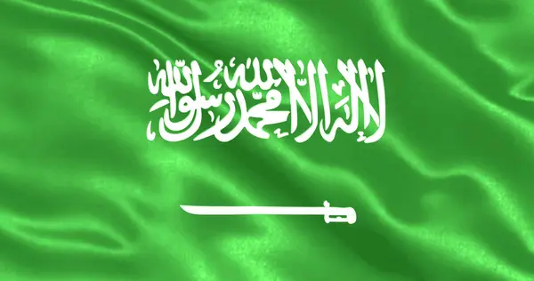 Ulusal kumaş dokusuna sahip Suudi Arabistan bayrağı, 3D illüstrasyon