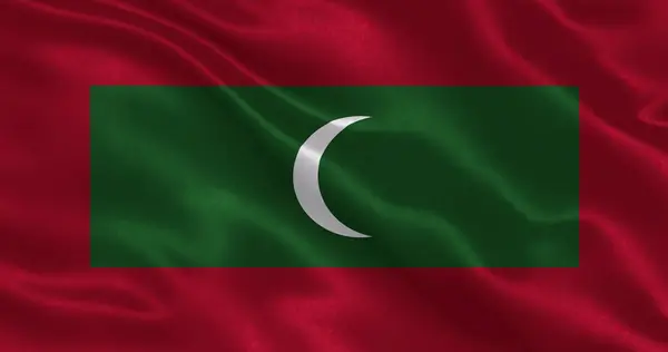 Ulusal kumaş dokusuna sahip Maldivler bayrağı, 3 boyutlu illüstrasyon