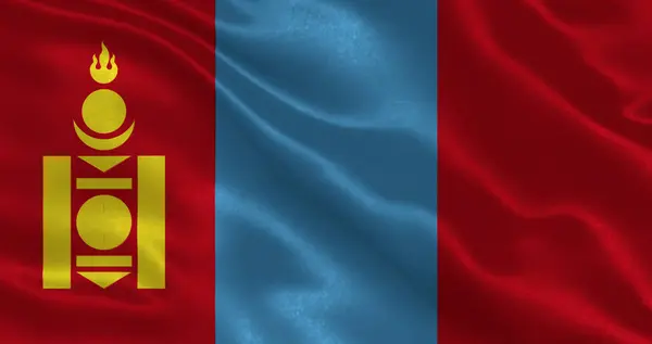 Ulusal kumaş dokusuna sahip Moğolistan bayrağı, 3 boyutlu illüstrasyon