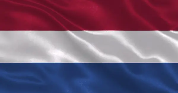 Ulusal kumaş dokusu dalgalanan Hollanda bayrağı, 3 boyutlu illüstrasyon