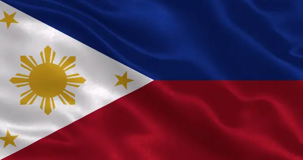 Ulusal kumaş dokusu dalgalanan Filipinler bayrağı, 3 boyutlu illüstrasyon