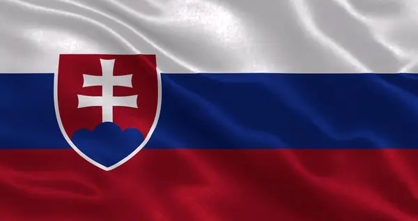 Ulusal kumaş dokusuna sahip Slovkia bayrağı, 3D illüstrasyon