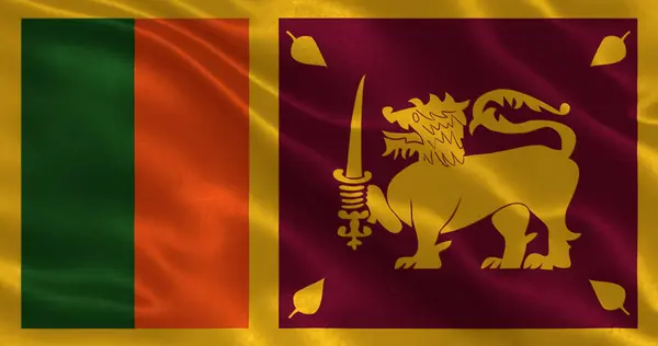 Ulusal kumaş dokusuna sahip Sri Lanka bayrağı, 3 boyutlu illüstrasyon