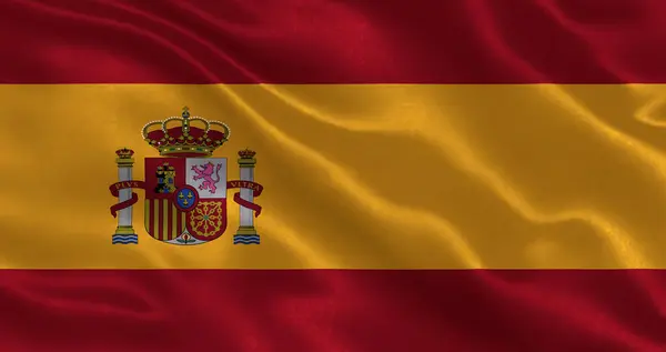 Ulusal kumaş dokusuna sahip İspanya bayrağı, 3 boyutlu illüstrasyon