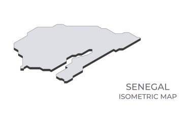 Senegal haritası basit izometrik formda. Ülkenin izometrik haritasının çizimi