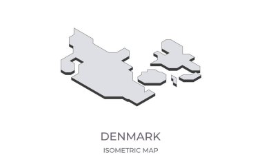 Danimarka haritası basit bir izometrik formda. Ülkenin izometrik haritasının çizimi.