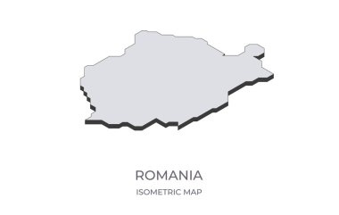 Romanya haritası basit bir izometrik formda. Ülkenin izometrik haritasının çizimi.