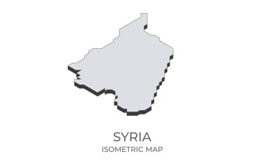 Suriye haritası basit bir izometrik formda. Ülkenin izometrik haritasının çizimi.