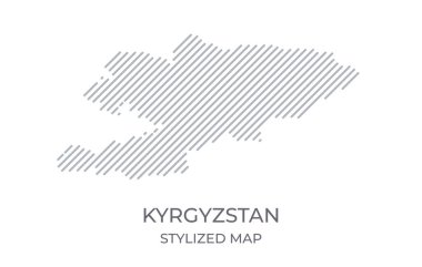 Kırgızistan 'ın minimalist tarzda stilize edilmiş doğrusal haritası. Ülke haritasının vektör illüstrasyonu.