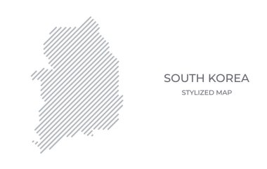 Güney Kore 'nin minimalist tarzda stilize edilmiş doğrusal haritası. Ülke haritasının vektör illüstrasyonu.