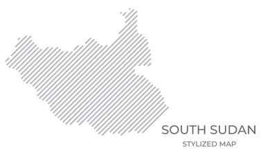 Güney Sudan 'ın minimalist tarzda stilize edilmiş doğrusal haritası. Ülke haritasının vektör illüstrasyonu.