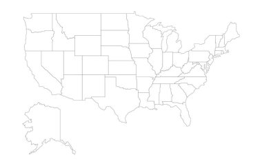 Birleşik Devletler 'in devletli stilize haritası. Minimalist modern tarzda tüm eyaletlerin haritası..