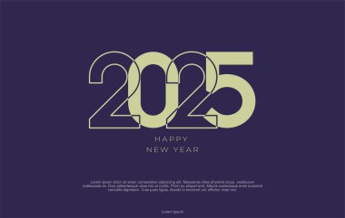 Minimalist sayılarla yeni yıl 2025 poster tasarımı. Tebrik kartı ilanı, afiş, soyut stil posterlerinin renkli tasarımı için kavram.