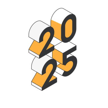 Yeni Yıl 2025 poster tasarımı. Modern tarzda izometrik sayılar. El ilanı, afiş, minimalist tarzda poster tasarımı konsepti. 