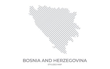 Bosna-Hersek 'in minimalist tarzda stilize edilmiş doğrusal haritası. Ülke haritasının vektör illüstrasyonu.