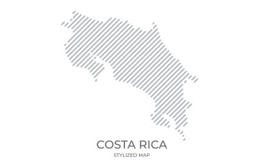 Kosta Rika 'nın minimalist tarzda stilize edilmiş doğrusal haritası. Ülke haritasının vektör illüstrasyonu.
