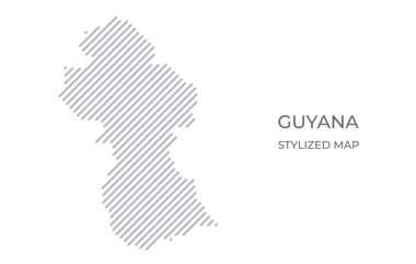 Guyana 'nın minimalist tarzda stilize edilmiş doğrusal haritası. Ülke haritasının vektör illüstrasyonu.