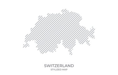 Minimalist bir şekilde İsviçre 'nin stilize edilmiş doğrusal haritası. Ülke haritasının vektör illüstrasyonu.