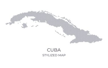 Küba 'nın bal peteğinden yapılan stilize edilmiş haritası. Sunumlar, posterler ve diğer tasarımlar için minimalist bir formda ülkenin basit bir haritası.
