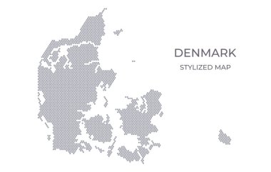Danimarka 'nın bal peteğinden yapılan stilize edilmiş haritası. Sunumlar, posterler ve diğer tasarımlar için minimalist bir formda ülkenin basit bir haritası.