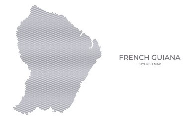 Fransız Guyanasının bal peteğinden yapılmış stilize haritası. Sunumlar, posterler ve diğer tasarımlar için minimalist bir formda ülkenin basit bir haritası.