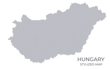 Macaristan 'ın bal peteğinden yapılan stilize haritası. Sunumlar, posterler ve diğer tasarımlar için minimalist bir formda ülkenin basit bir haritası.