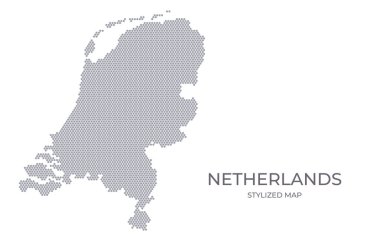 Hollanda 'nın bal peteğinden yapılan stilize edilmiş haritası. Sunumlar, posterler ve diğer tasarımlar için minimalist bir formda ülkenin basit bir haritası.