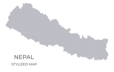 Nepal 'in bal peteğinden yapılan stilize edilmiş haritası. Sunumlar, posterler ve diğer tasarımlar için minimalist bir formda ülkenin basit bir haritası.