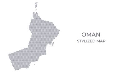 Umman 'ın bal peteğinden yapılmış stilize haritası. Sunumlar, posterler ve diğer tasarımlar için minimalist bir formda ülkenin basit bir haritası.