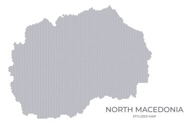 Kuzey Makedonya 'nın bal peteğinden yapılan stilize haritası. Sunumlar, posterler ve diğer tasarımlar için minimalist bir formda ülkenin basit bir haritası.